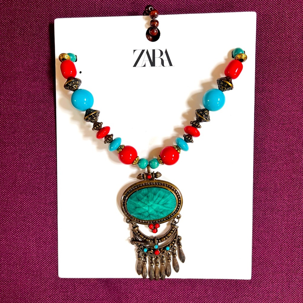 ZARA bold & stunning tribal chunky medallion necklace with tassels🔥🔥🔥